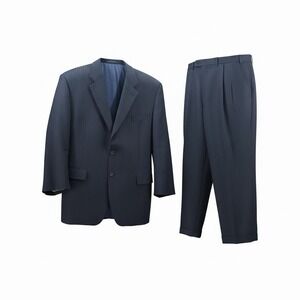 Lauren Ralph Lauren 2 Piece Suit Mens 46R Blue Pinstripe Pure Wool Pants 40x27